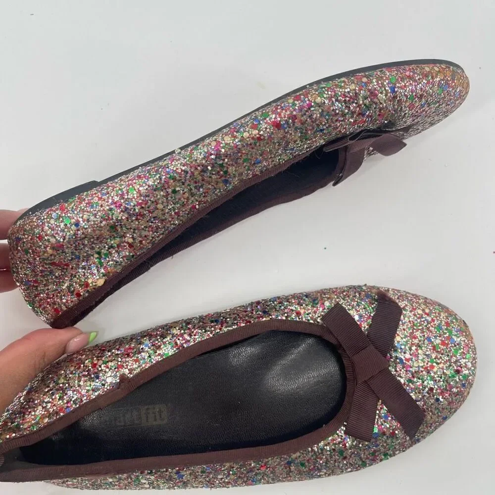 Smart Fit Girls Multicolor Glitter Slip-On Ballet Flats Size 4 Sparkly Shoes